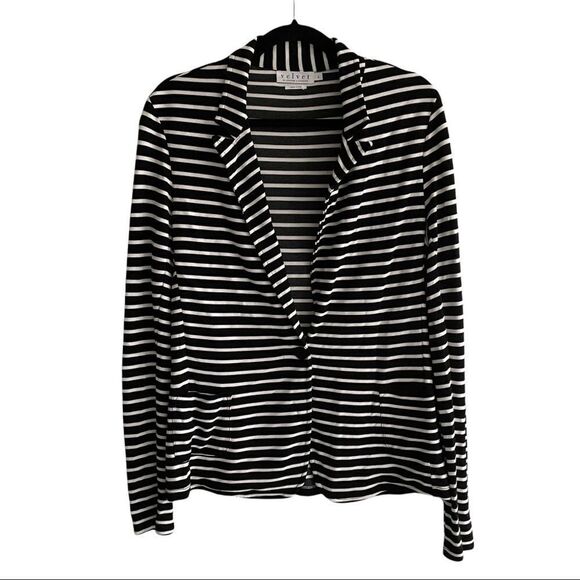 VELVET BY GRAHAM & SPENCER Striped Lightweight Blazer Jacket Blue White L - Picture 1 of 7